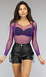 Paarse Bodysuit met Strass Steentjes