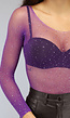 Paarse Longsleeve Bodysuit met Strass Steentjes