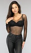 Zwarte Off Shoulder Glitter Fishnet Bodysuit