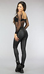 Zwarte Off Shoulder Glitter Fishnet Bodysuit