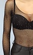 Zwarte Off Shoulder Glitter Fishnet Bodysuit