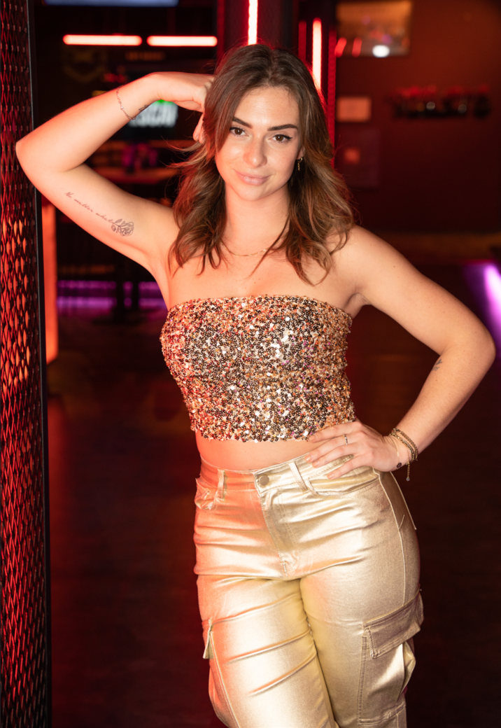 Gouden Strapless Crop Top met Pailletten