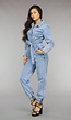 Blauwe Longsleeve Jeans Jumpsuit met Tailleband