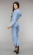 Blauwe Longsleeve Jeans Jumpsuit met Tailleband