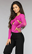 Longsleeve Fuchsia Mesh Korset Top met Cutouts