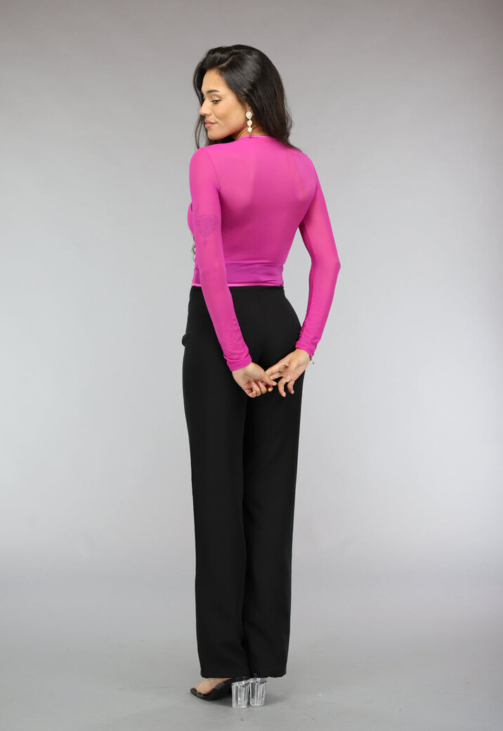 Longsleeve Fuchsia Mesh Korset Top met Cutouts
