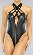 Strappy Lederlook Lingerie Bodysuit met Open Achterkant