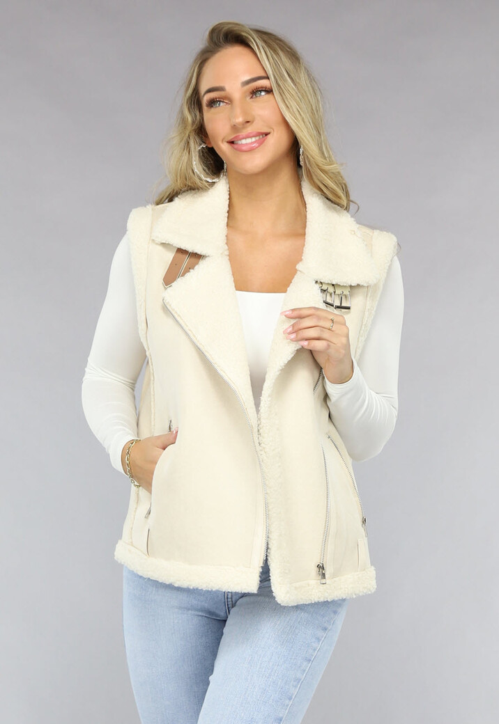 Beige Suèdelook Bodywarmer met Teddy