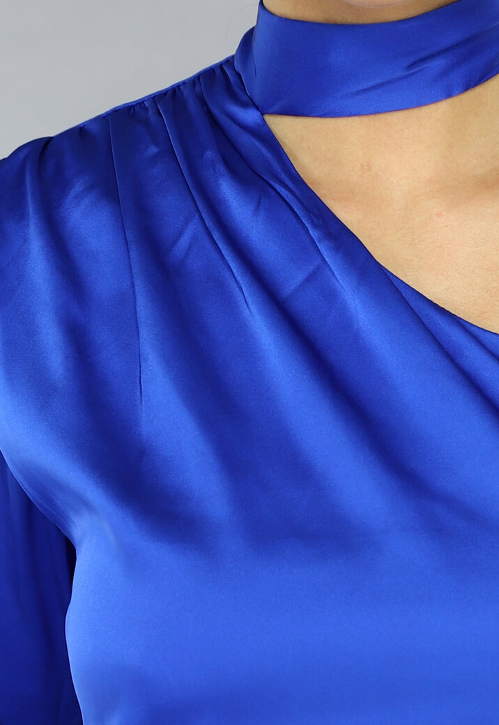 Satin Kobalt Blauwe One Shoulder Galajurk