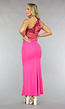 Roze One Shoulder Galajurk met Pailletten Rug