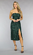 Strapless Groene Sequin Midi Jurk met Split