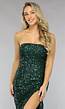 Strapless Groene Sequin Midi Jurk met Split