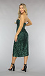 Strapless Groene Sequin Midi Jurk met Split