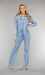 Blauwe Longsleeve Straight Leg Spijker Jumpsuit