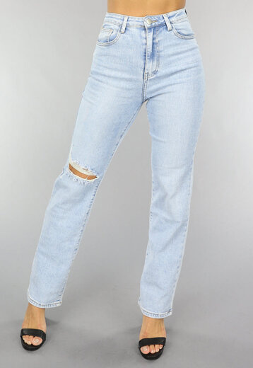 OP=OP! Straight Leg Jeans met Enkele Kniescheur