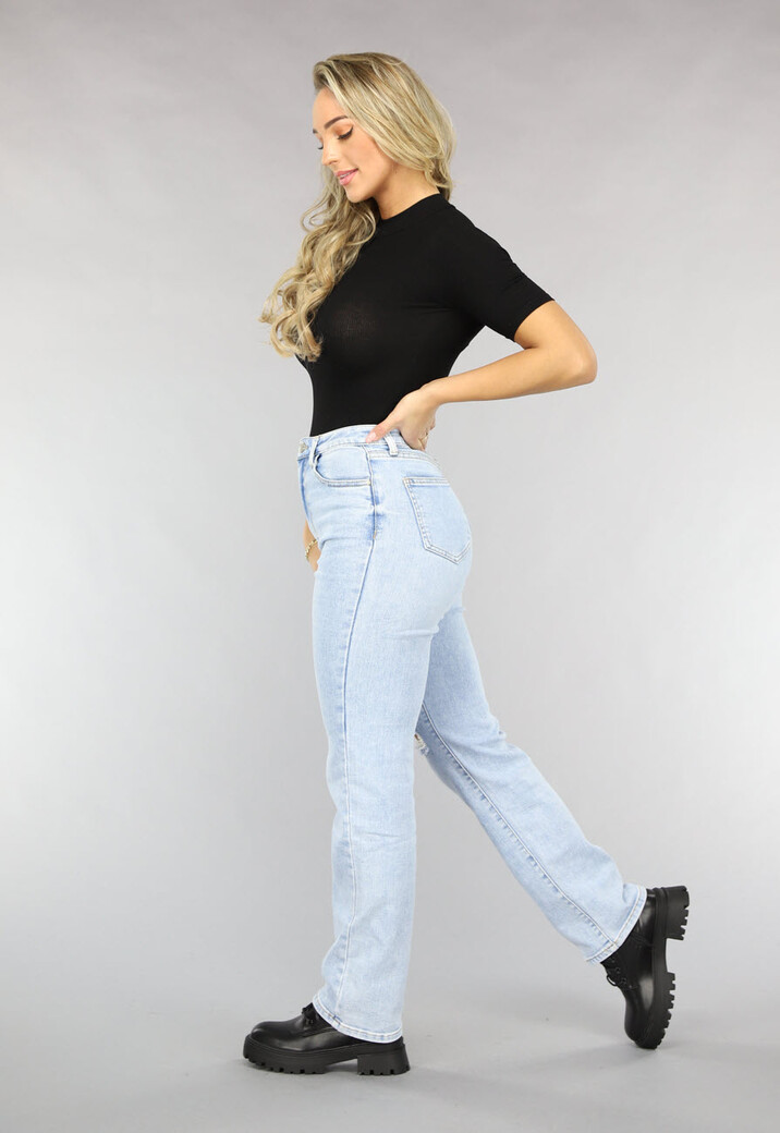 Zwarte Ribstof Bodysuit met Hoge Hals