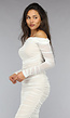 Geplooide Witte Off Shoulder Mesh Jurk