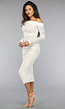 Geplooide Witte Off Shoulder Mesh Jurk