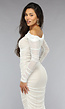 Geplooide Witte Off Shoulder Mesh Jurk