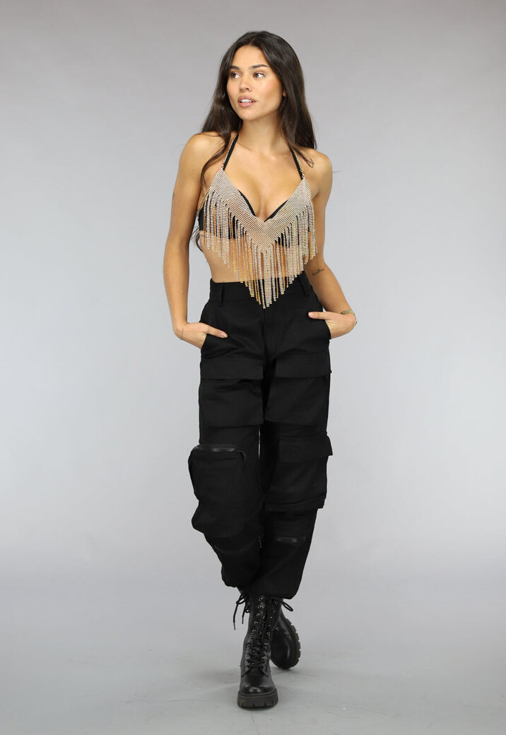 Gouden Topje met Glitter Franjes en Kettingsluiting