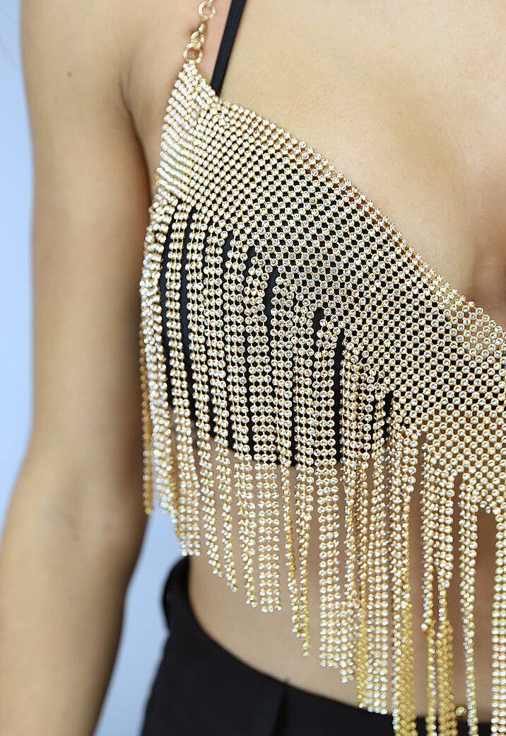 Gouden Topje met Glitter Franjes en Kettingsluiting
