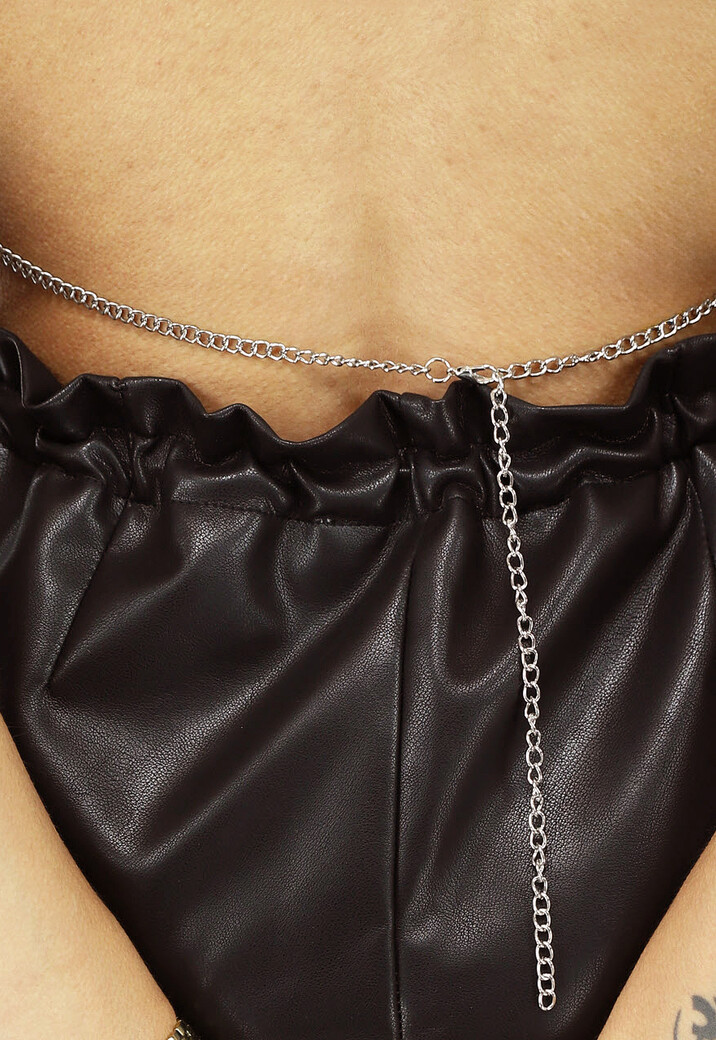 Metallic Zilveren Halter Coin Top met Open Rug