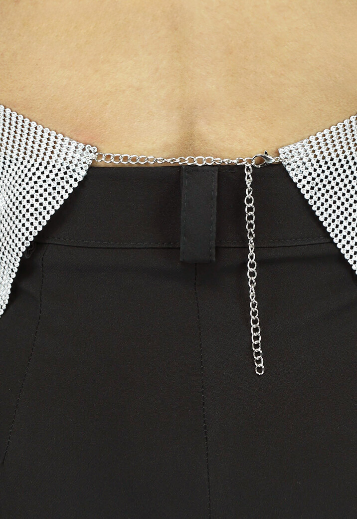 Zilveren Halter Glitter Chain Top met Open Rug