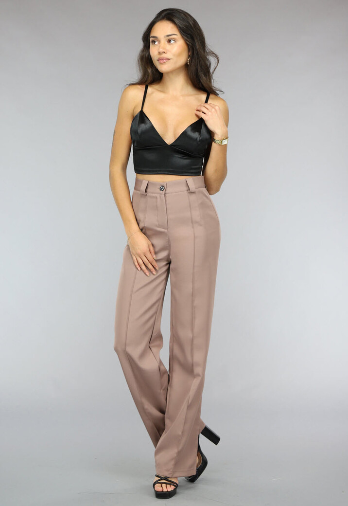 Zwarte Satin Look Crop Top met Spaghettibandjes