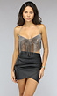 Zwart Fringe Topje met Zilveren Strass Steentjes