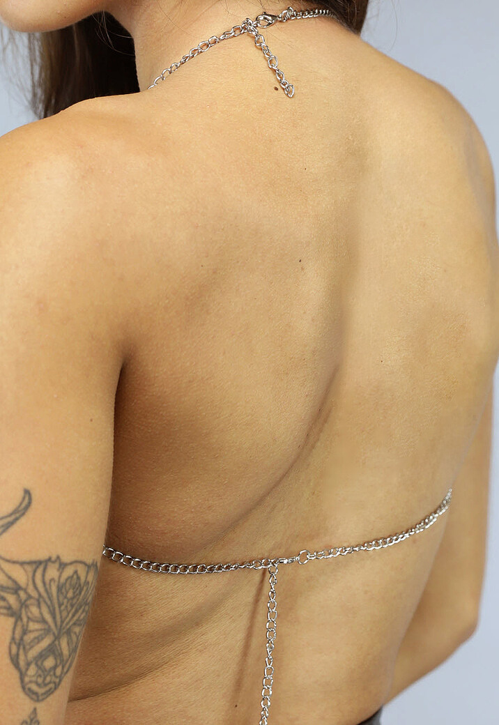 Zwart Fringe Topje met Zilveren Strass Steentjes