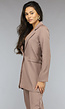 Taupe Halflange Blazer met Schoudervulling