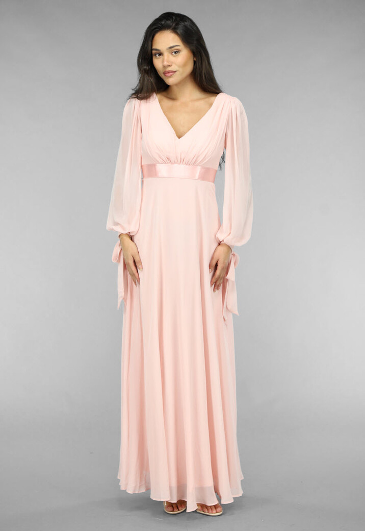 Lange Zalmroze Chiffon Galajurk Uwantisell