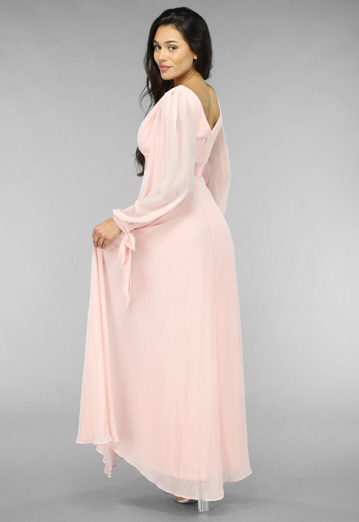 Lange Zalmroze Chiffon Galajurk