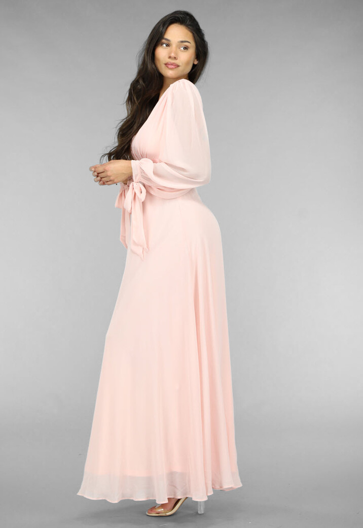 Lange Zalmroze Chiffon Galajurk