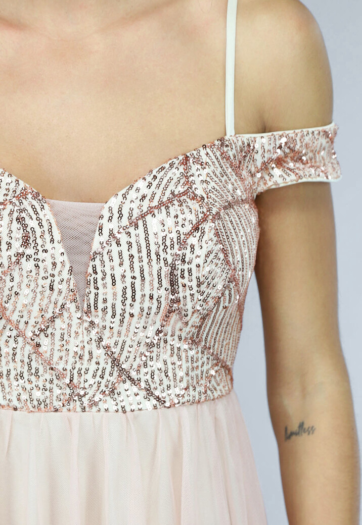 Oudroze Tule Jurk met Pailletten