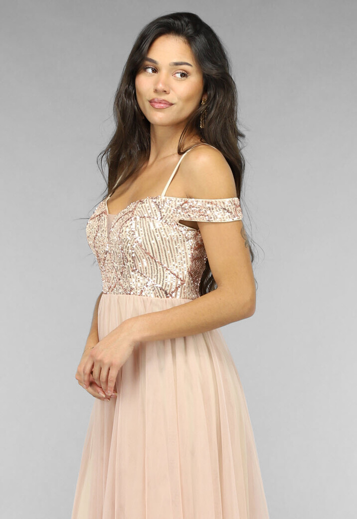 Oudroze Tule Jurk met Pailletten