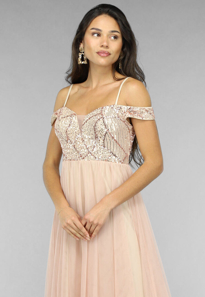 Oudroze Tule Jurk met Pailletten