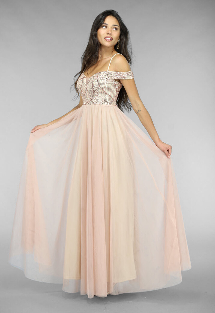 Oudroze Tule Jurk met Pailletten