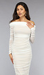 Geplooide Witte Off Shoulder Mesh Jurk