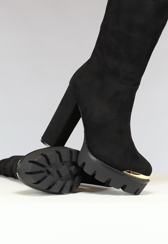 Zwarte Plateau Knielaarzen met Gouden Details