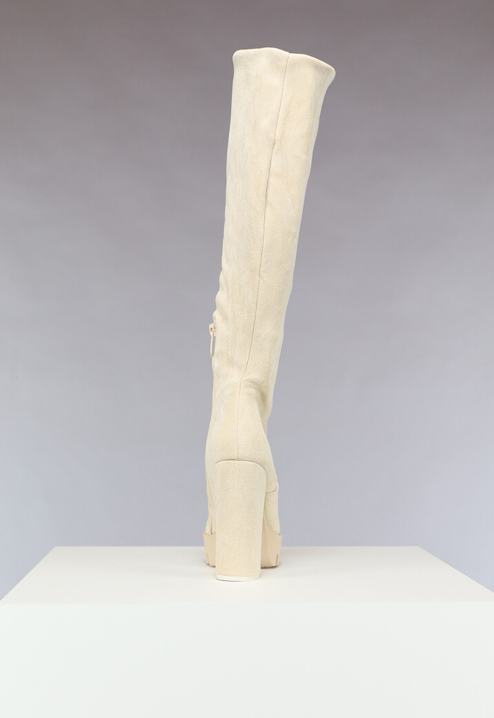 Beige Plateau Knielaarzen met Gouden Details