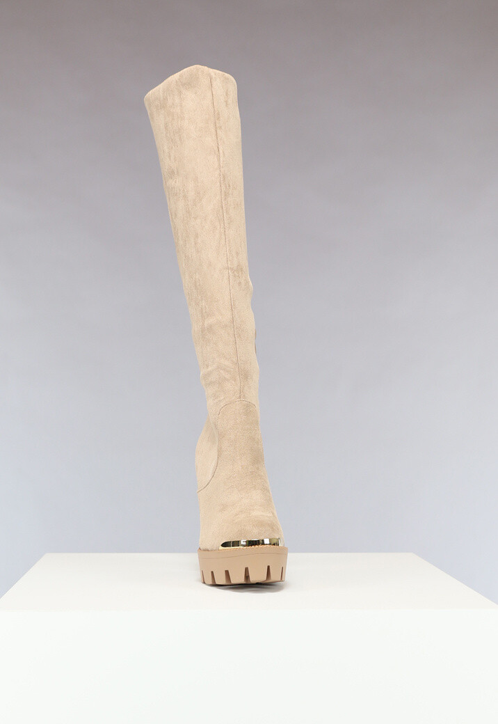 Khaki Plateau Knielaarzen met Gouden Details