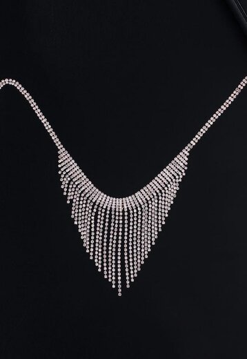 OP=OP.14.AV Zilveren Medium Strass Waterval Ketting