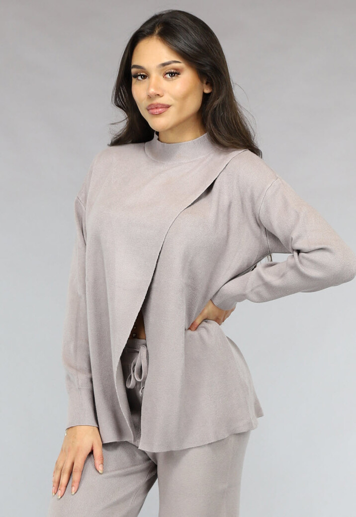 Zachte Taupe Lounge Set met Overslag