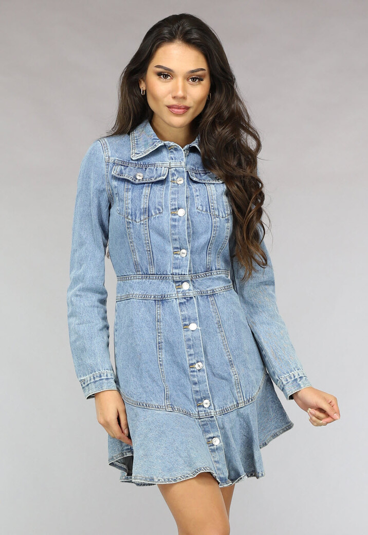 Ruched Denim Jurkje met Knoopsluiting