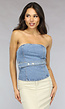 Strapless Denim Top met Knoopdetail