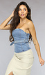 Strapless Denim Top met Knoopdetail