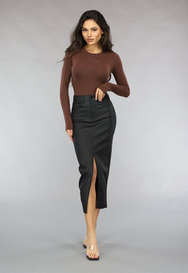 Bruine Elastische Longsleeve Bodysuit