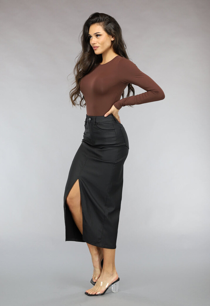 Bruine Elastische Longsleeve Bodysuit