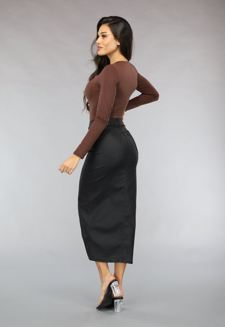 Bruine Elastische Longsleeve Bodysuit